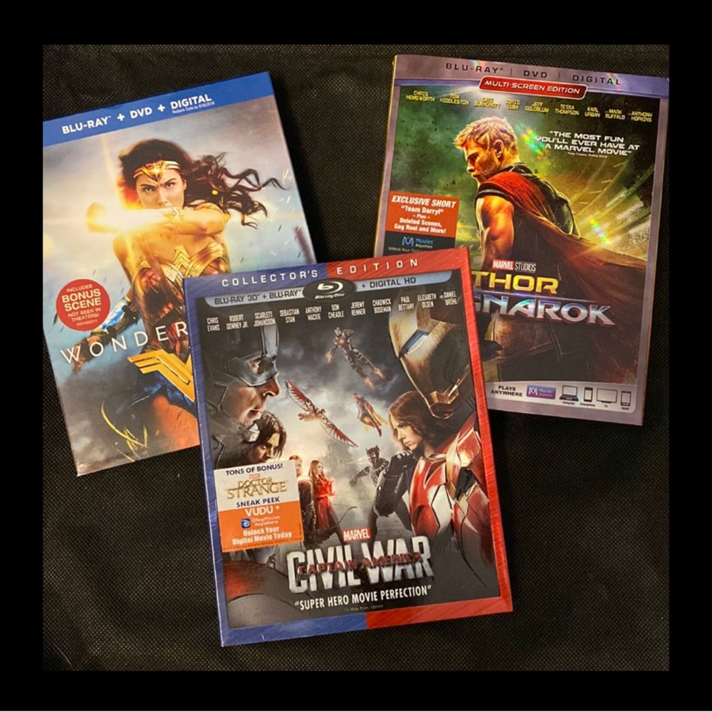 Set of 3 Marvel Blue Ray - Wonder Women, Thor, Captain America - used
